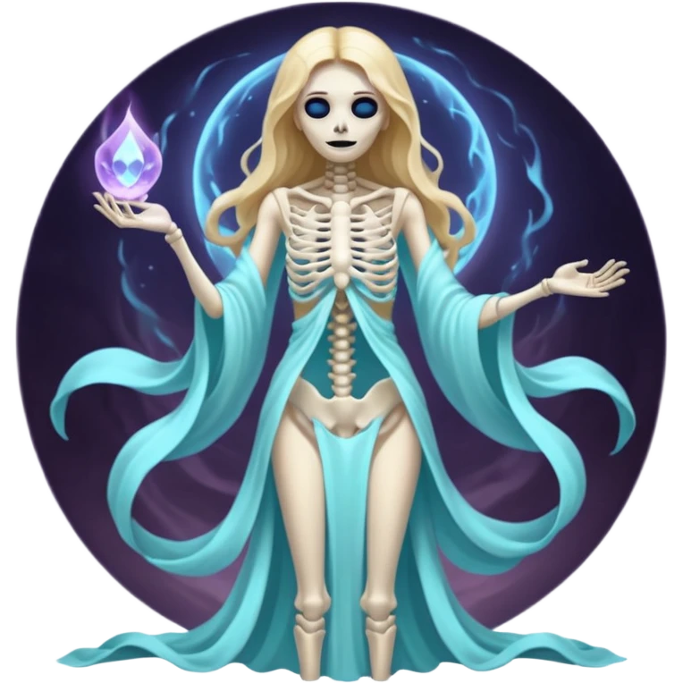 goddess skeleton, elegant, ethereal, fantasy, flowing robes, glowing aura emoji