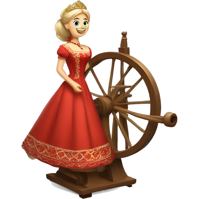 A Russian princess in a red dress spins threads on a spinning wheel emoji