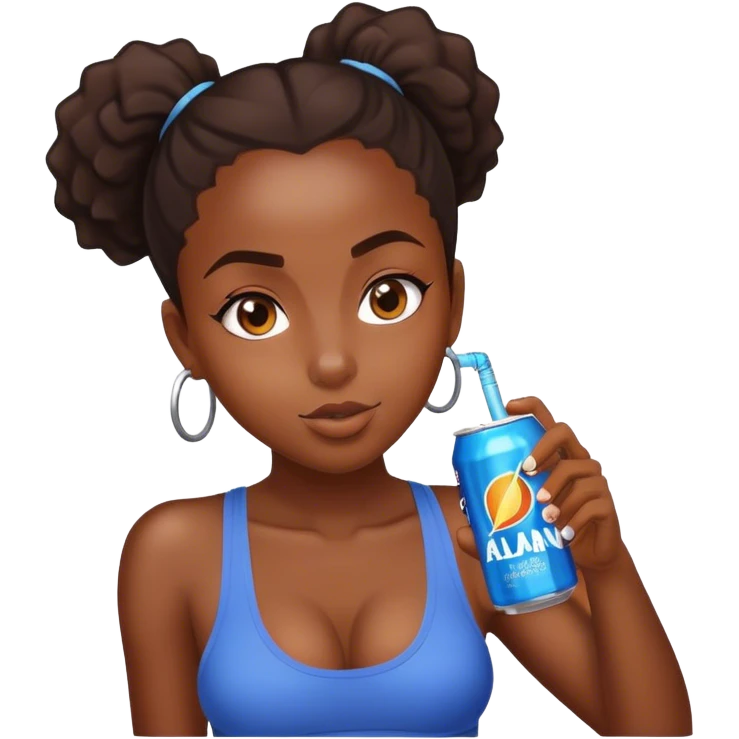Make an emoji of a black girl with a big forehead drinking a Alani energy drink  emoji