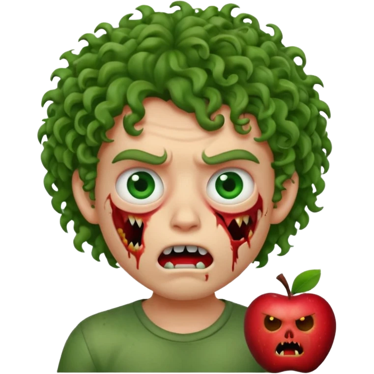 Zombie apple Memoji curly hair boy with growling face with one open and stich under eye  emoji