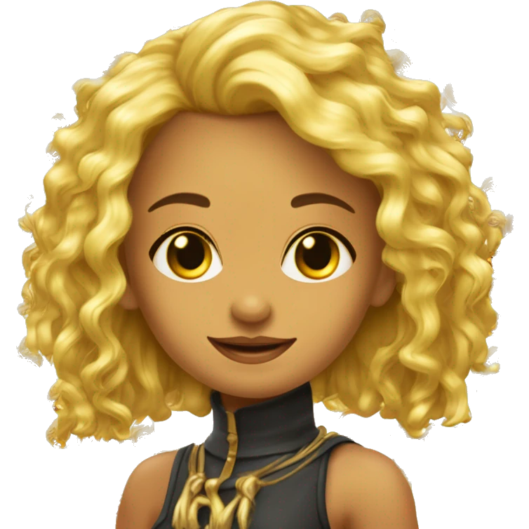 cabelo amarelo ate os ombros cor de pele beji menina com um golden olhos escuros com camizeta lilaz com um iphad lilaz emoji