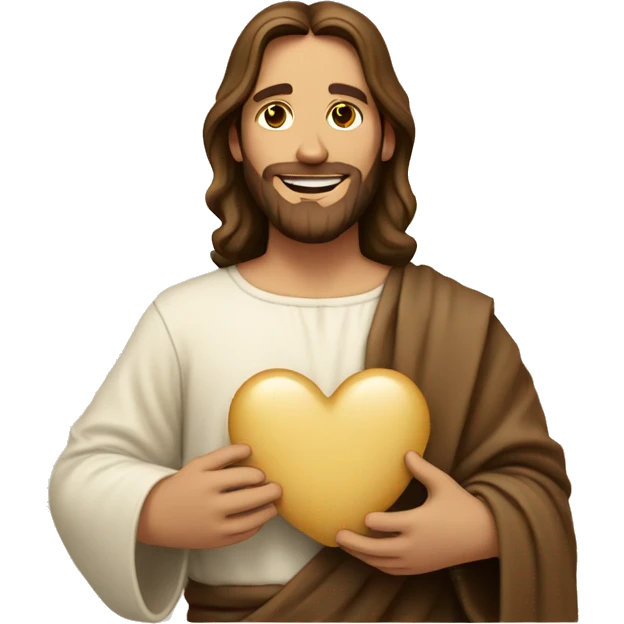 Jesus holding a beige heart and smiling  emoji