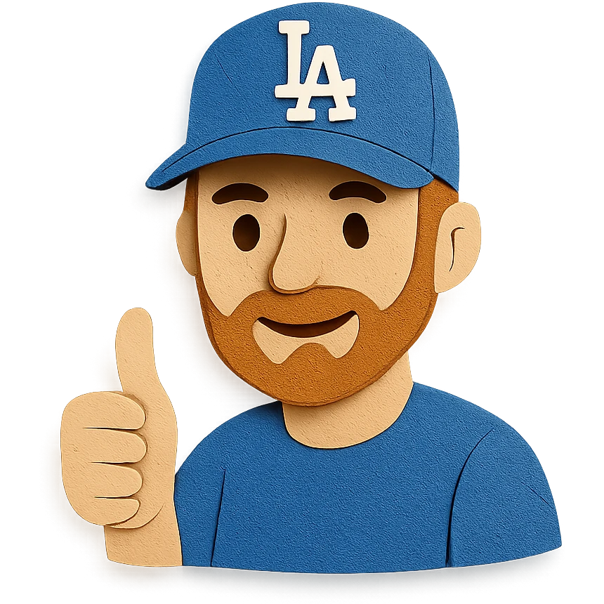 man in Dodgers hat, giving a thumbs up, paper craft style emoji