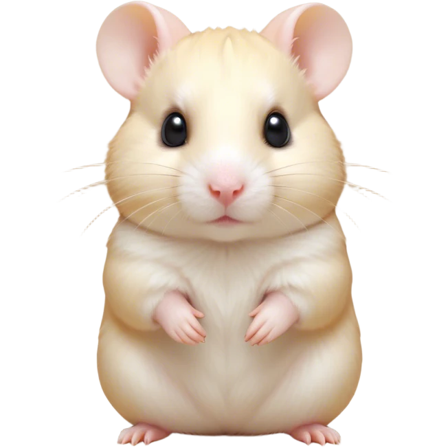 Cinematic Noble Cream Hamster Portrait Emoji, Poised and regal, with a tiny, compact build and a smooth, pristine cream coat, deep-set soulful dark eyes, Simplified yet sharp and sophisticated features, highly detailed, glowing with a soft, dignified glow, high shine, intelligent and energetic, stylized with an air of miniature elegance, focused and attentive, soft glowing outline, capturing the essence of a watchful and confident rodent, so majestic it feels as though it could scurry out of the screen with effortless authority! emoji