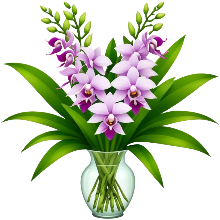 big bouquet Dendrobium Orchid, stem, leaf emoji
