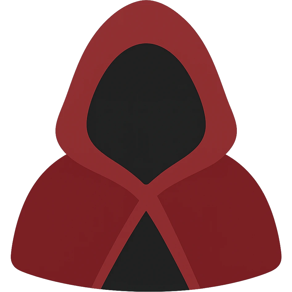 Convert to a color icon style with a dark red hooded figure, fantasy vibe, subtle shadows, emphasizing deep red and black tones, no background. emoji