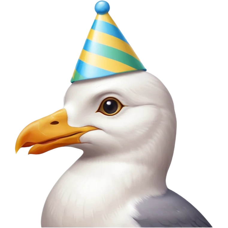 A seagull with a party hat, only the head zoomed in emoji