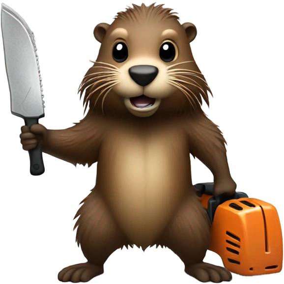 Beaver with dreadlocks holding chainsaw  emoji