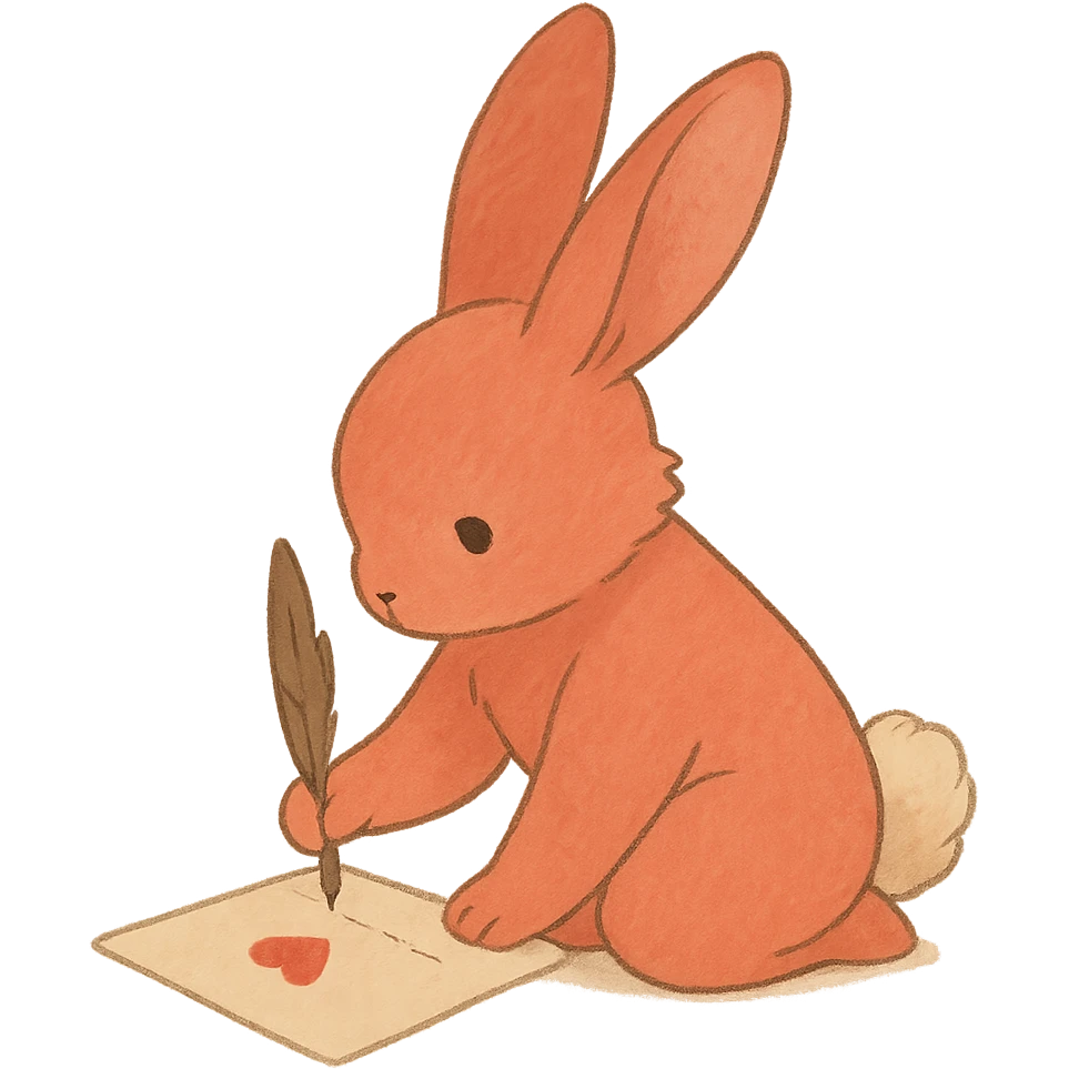 coral bunny kneeling while writing a love letter, soft ghibli style emoji