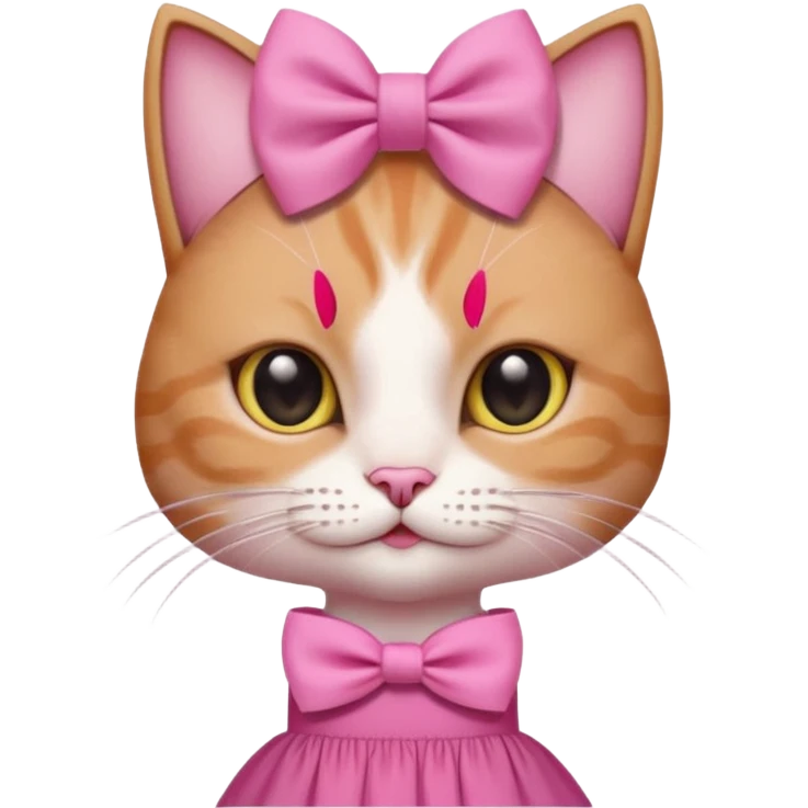 گربه‌ای که یه گل صورتی دستش باشه رو سر خودش پاپیون باشه لباس صورتی تنش باشه و یک کادر صورتی کوچیک بالای سرش باشه emoji