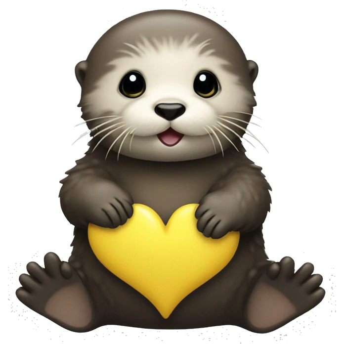 Baby sea otter with yellow heart in its paws emoji