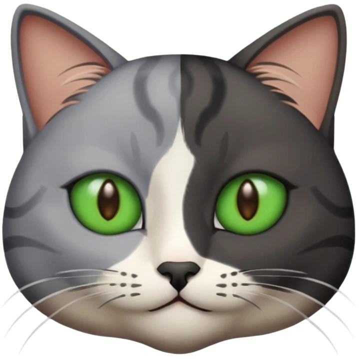 Can you make an emoji of two cats looking at each other, one black with brown eyes and the other gray with green eyes? emoji