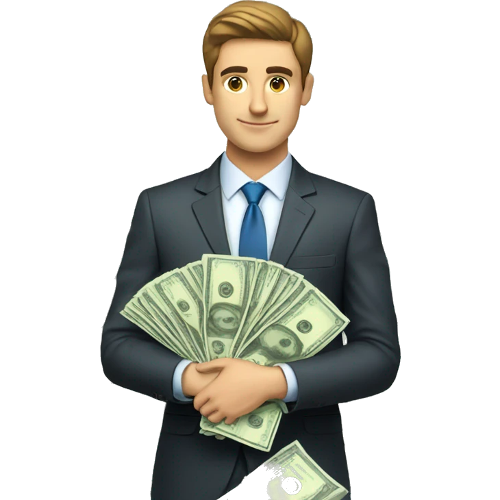 finance bro in suit holding money.  European ethnicity emoji