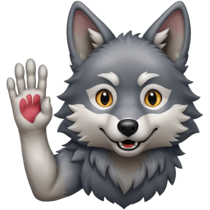  A real wolf waving his hand while he's standing but he's hand loks like a wolf's hand emoji