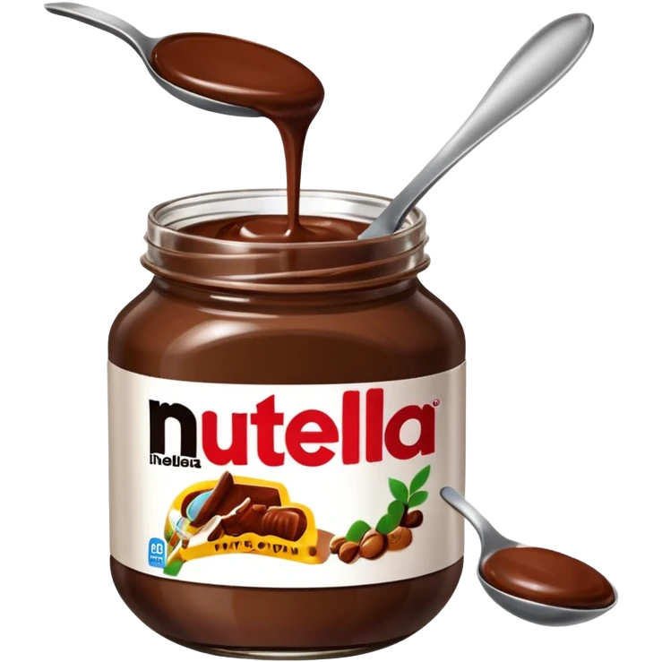 Nutella with a spoon. The glas of Nutella is almost empty  emoji