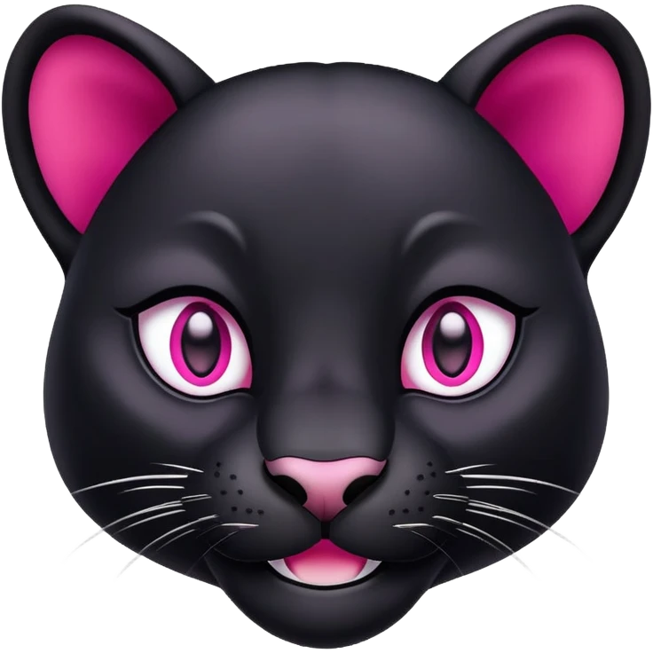 A phanter face, color black, smiling, pink eyes emoji