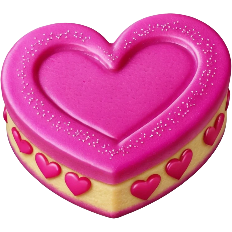 Realistic shortbread cookie in the shape of a heart with Fuchsia color jelly middle filling and sprinkled powder sugar on top. emoji