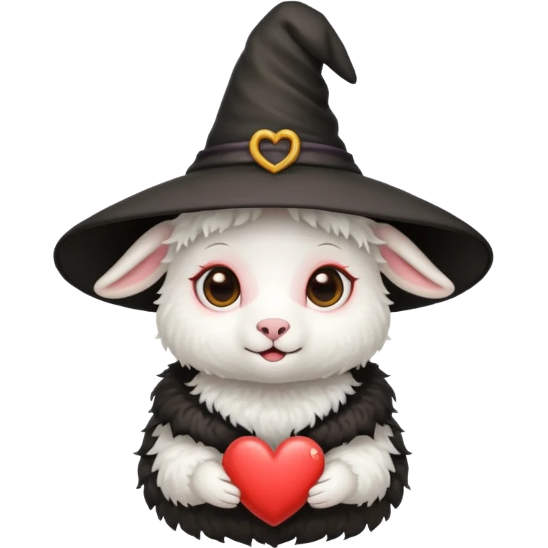 Lamb with heart eyes wearing witch’s hat emoji