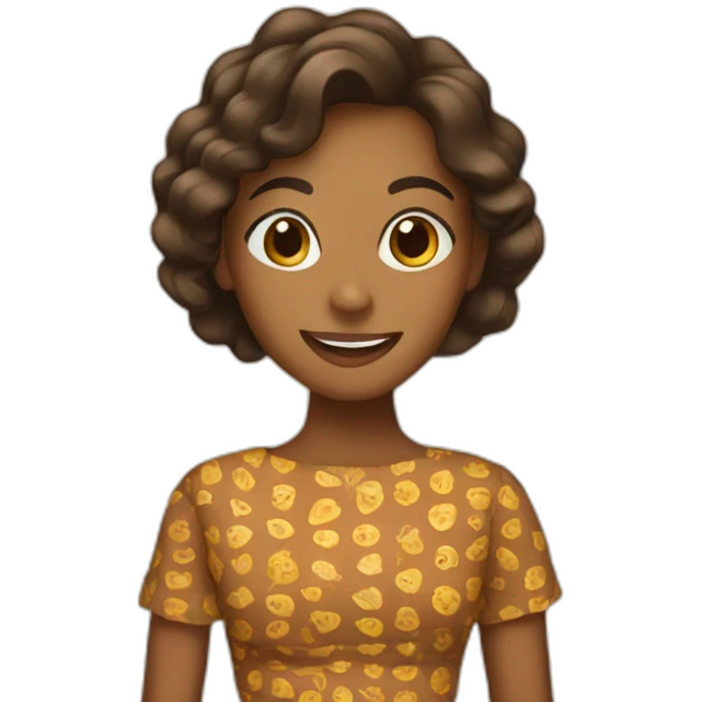 Happy brown girl in a Fish-patterned dress emoji