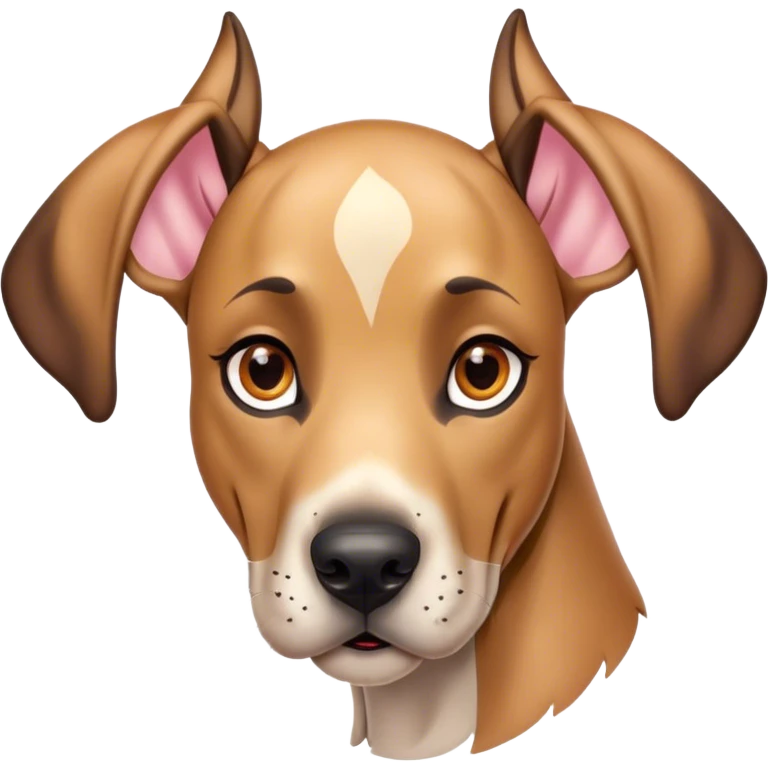 Cinematic Cute Fawn Great Dane Portrait Emoji, Head tilted playfully and inquisitively, showcasing a glossy fawn Fur with a subtle luster, round, sparkling amber eyes filled with curiosity, Simplified yet irresistibly adorable features, highly detailed, glowing with a warm, friendly glow, high shine, affectionate and gentle, stylized with a touch of whimsy, bright and endearing, soft glowing outline, capturing the essence of a mischievous yet loving pup, so playful it feels like it could lumber out of the screen and into your arms! emoji