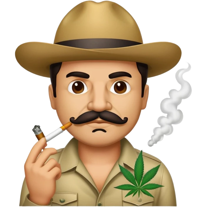 El Chapo gangster character with mustache smoking a marijuana joint emoji