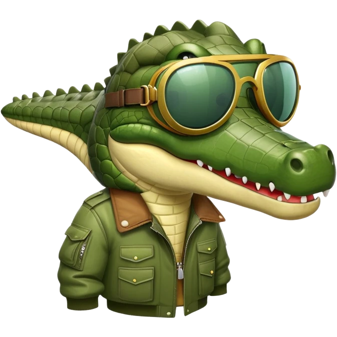 crocodile wearing bomber jacket and aviator goggles emoji