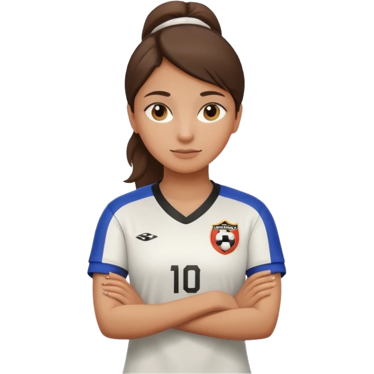 Woman in soccer jersey with arms crossed emoji