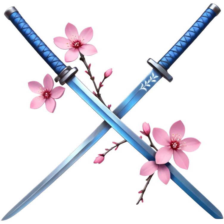 Blue katana with multiple sakura flowers behind it And Sakura leaves and branch added emoji