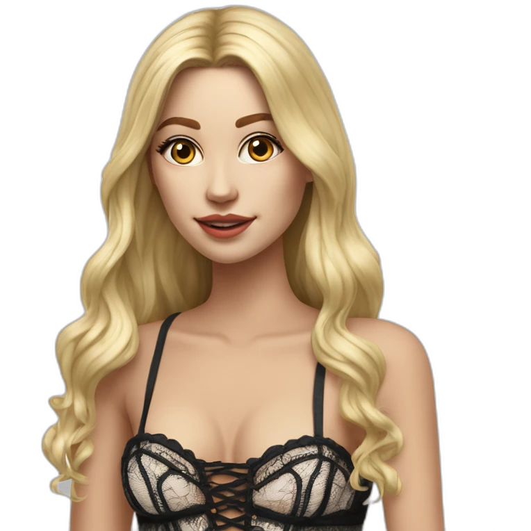 hyperrealistic caucasian blonde female, long straight hair, white lace-up crop bustier, full body view emoji