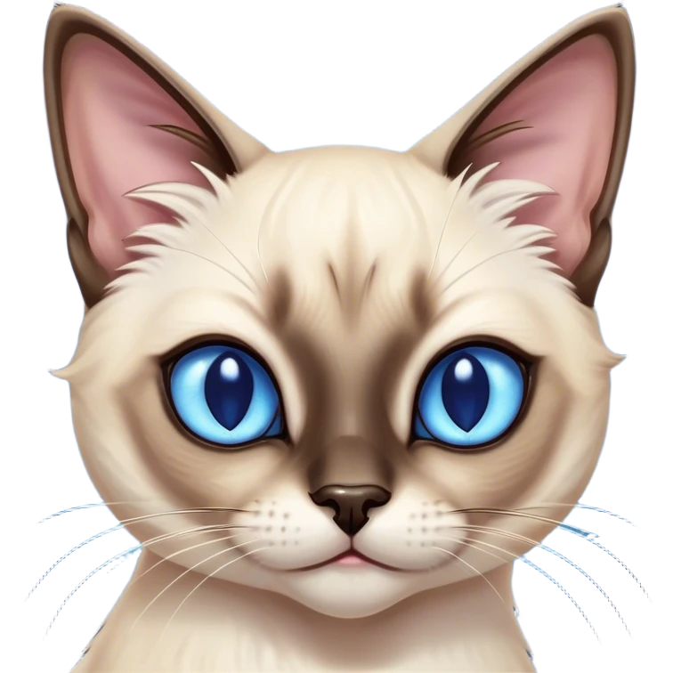 Cinematic Comical Siamese Cat Portrait Emoji, Head tilted dramatically with an exaggeratedly shocked or offended expression, sleek cream-colored fur with dark points on the ears, face, paws, and tail, wide piercing sapphire-blue eyes filled with exaggerated disbelief, Simplified yet hilariously expressive features, highly detailed, glowing with a slightly sassy glow, high shine, dramatic yet playful, stylized with an air of attitude, bright and endearing, soft glowing outline, capturing the essence of a sassy and over-the-top feline, so meme-worthy it feels like it could side-eye its way into internet fame instantly! emoji