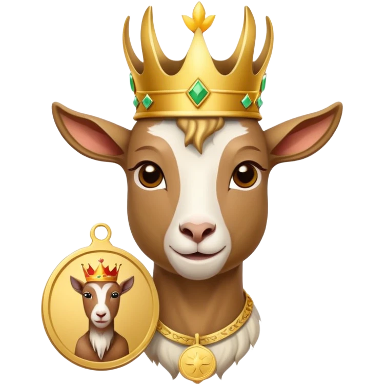 goat wearing a crown and gold medal emoji
