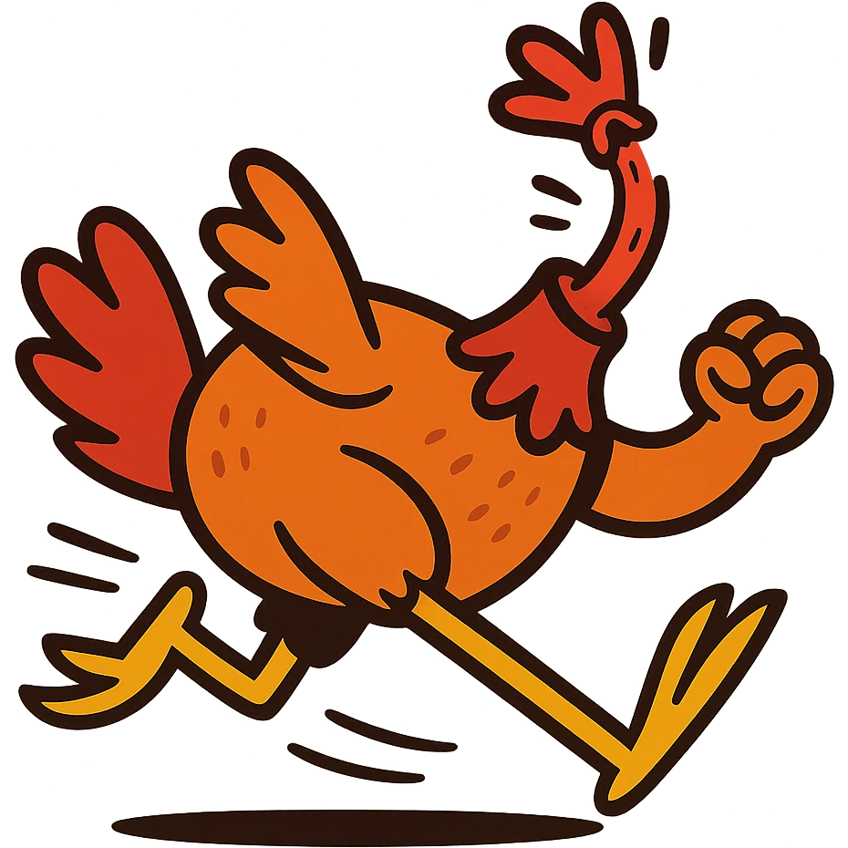 headless chicken running, cartoon style, exaggerated motion emoji