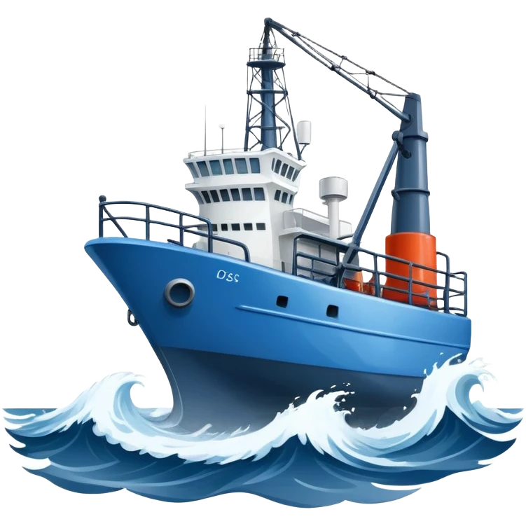 Russian marine geology vessel lowering sampling equipment into stormy ocean waves emoji