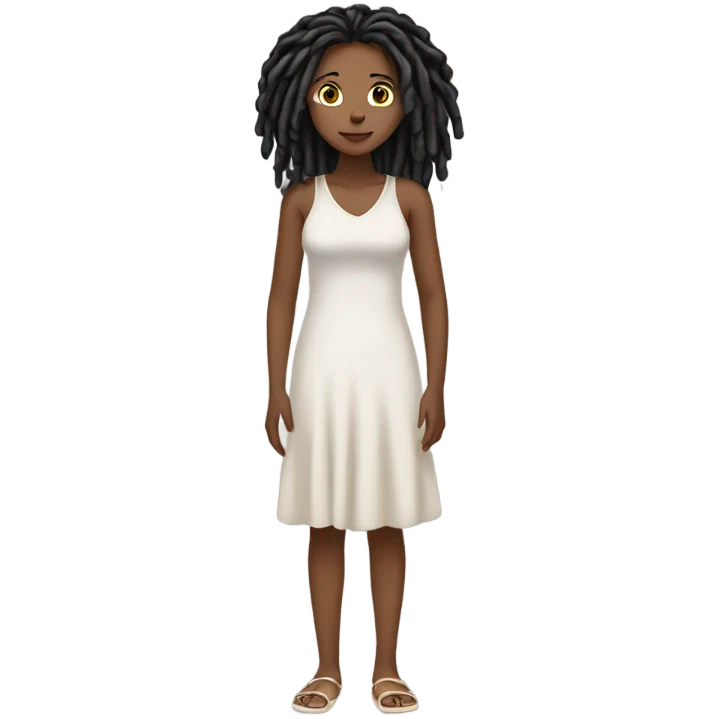 Tan girl with black locs dark white dress full body emoji