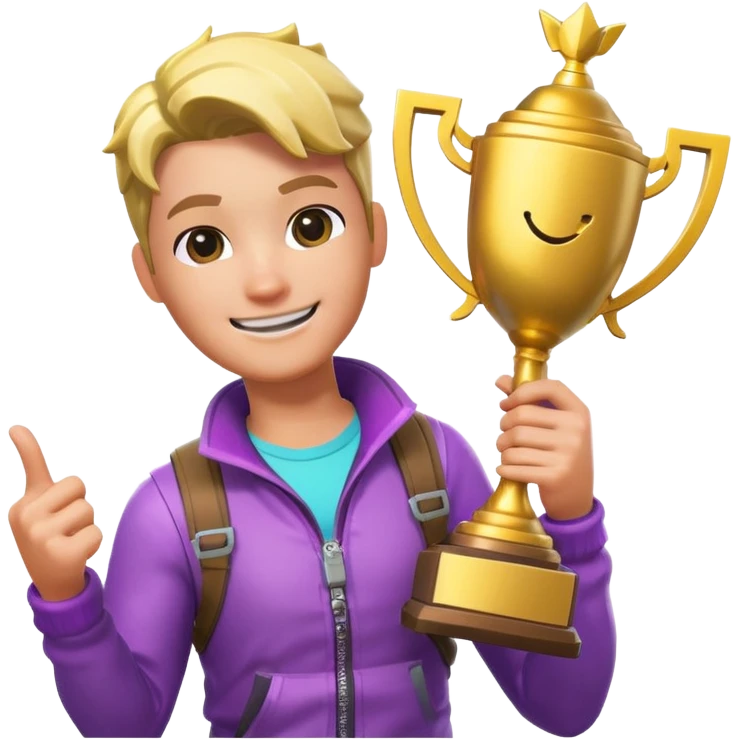 Fait moi une miniature YouTube avec un soin fortnite qui tien un tropher emoji