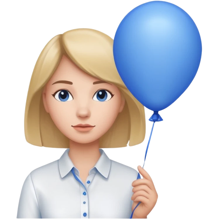 Woman with blue balloon, white shirt emoji