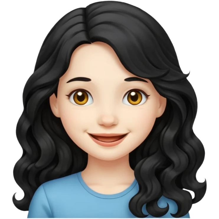 Pale Girl with wave long black hair iphone emoji emoji