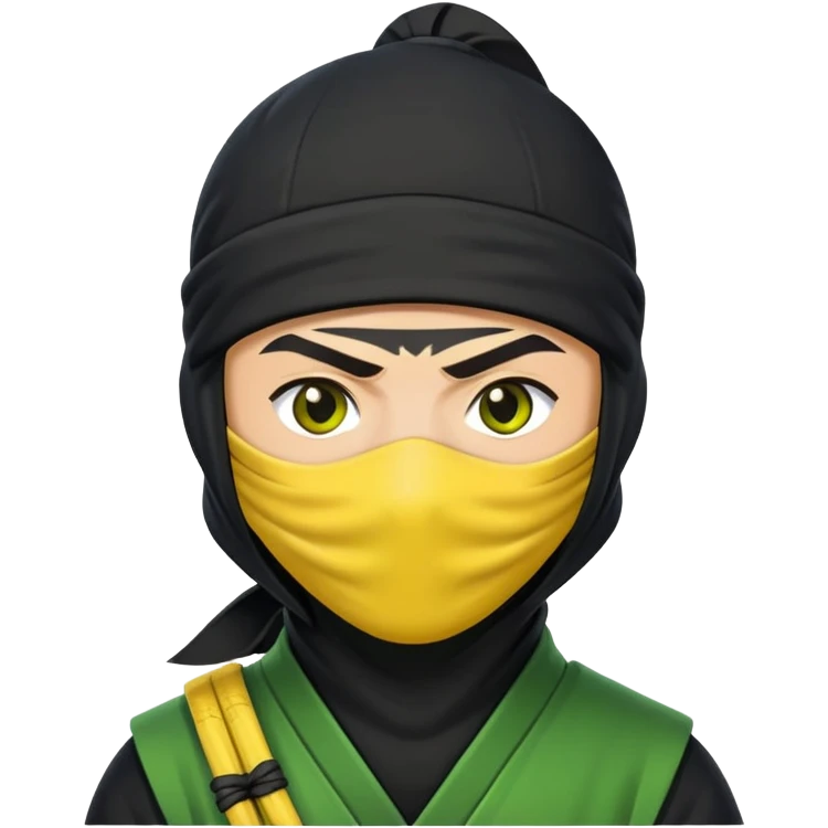 a Ninja looking confident  , in yellow green and black merged colors ,
 make it like sticker emoji