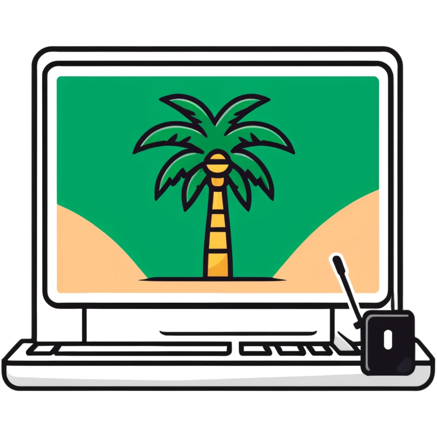 computer with Saudi Arabia palm tree and swords emblem on screen emoji