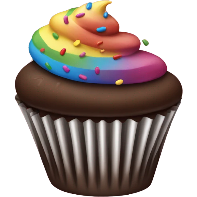 chocolate cupcake with rainbow sprinkles emoji