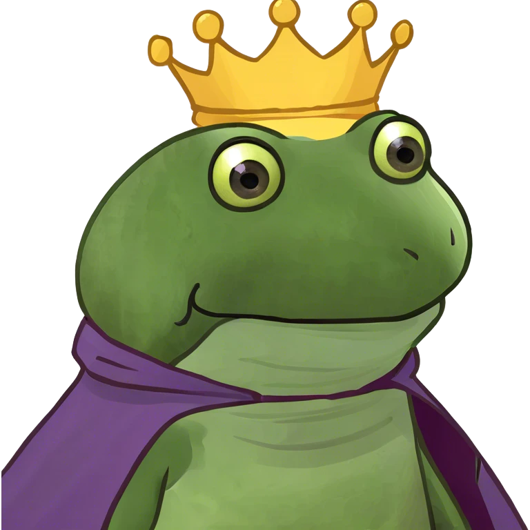bufo the king wearing a purple cape and gold crown emoji