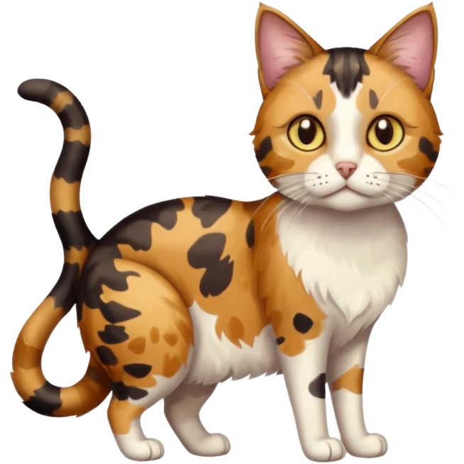 full body anxious looking colourful light calico tabby cat with hazel eyes and very patchy calico fur emoji