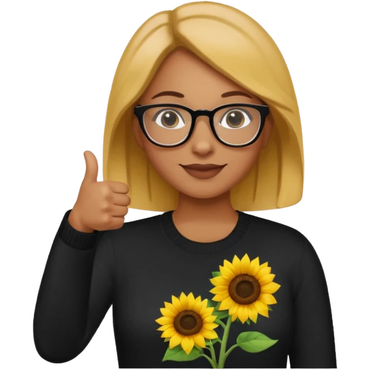 Make my biology teacher shes light brown, wears glasses, female, fat, all black sweater down and sunflower shirt under and make her give 1 thumbs up emoji