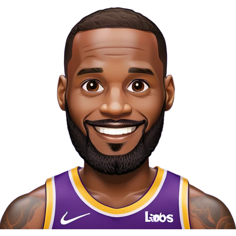 Happy smiling LeBron James in Lakers jersey with beard emoji