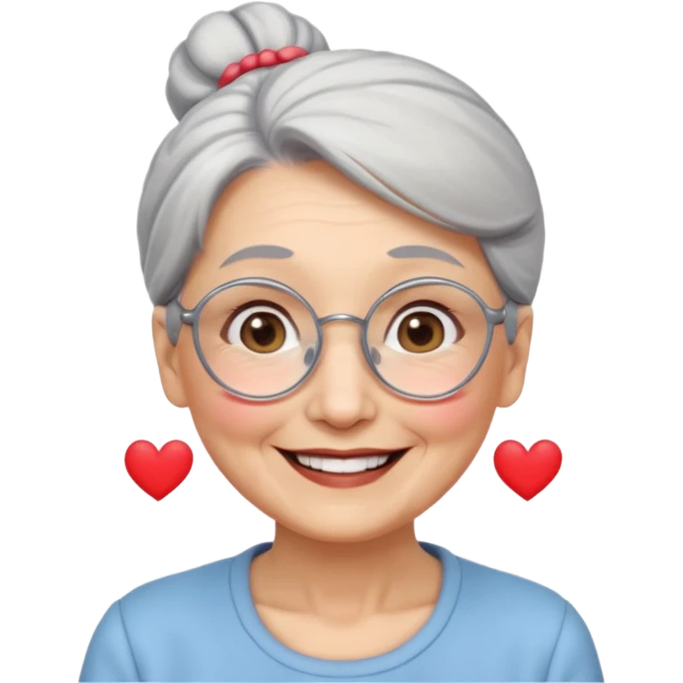 very old lady grandma wearing glasses gentle smile silver hair in a bun emoji emoji