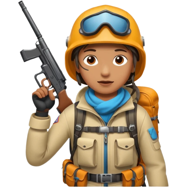 Create a person with mountaineering gear and a gun in hand emoji