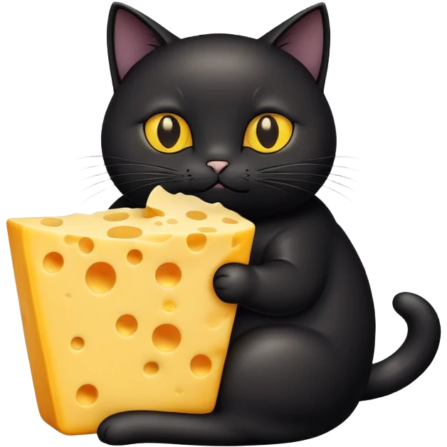 FAT BLACK CAT EATING CHEESE emoji