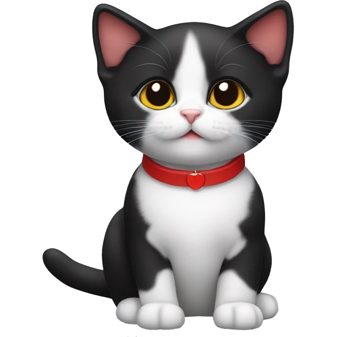 Tuxedo kitten with a red collar emoji