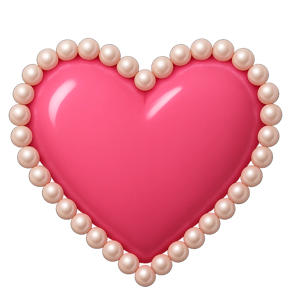 Create a pink heart with pearls in the style of emoji, with no background. The style should resemble apple style emojis with a clean and concise look. emoji