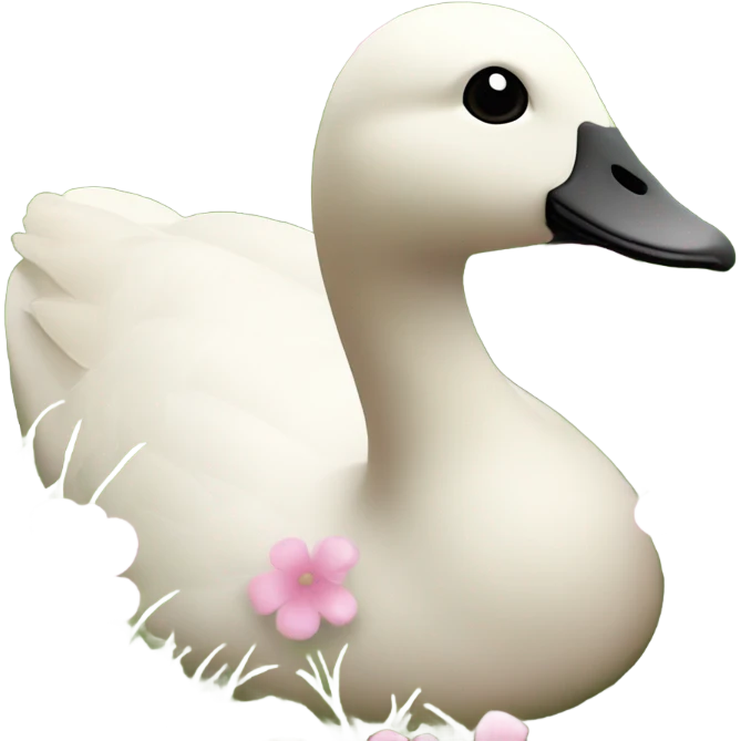 a goose with soft pink flowers around it in grass pastel emoji